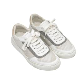 Brunello Cucinelli-White & Beige Brunello Cucinelli Monilli-Trimmed Sneakers Size 37-White