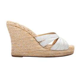 Christian Louboutin-Silver & Beige Christian Louboutin Espadrille Wedges Size 40-Silvery