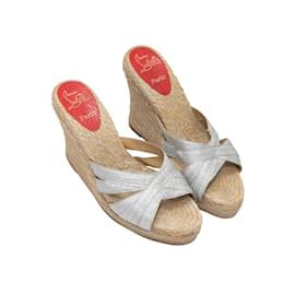 Christian Louboutin-Zeppe espadrillas Christian Louboutin argento e beige 40-Argento