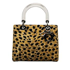 Dior-Brown Dior Medium Leopard Print Nylon Lady Dior Handbag-Brown