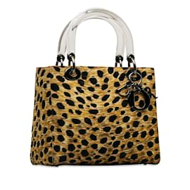 Dior-Brown Dior Medium Leopard Print Nylon Lady Dior Handbag-Brown