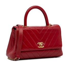 Chanel-Red Chanel Small Lambskin Chevron Coco Handle Satchel-Red