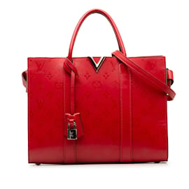 Louis Vuitton-Sac à main rouge Louis Vuitton Monogram Cuir Plume Very Tote MM-Rouge