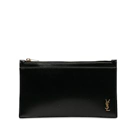 Saint Laurent-Bolso de mano de cuero con monograma de Saint Laurent en negro-Negro