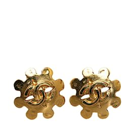 Chanel-Goldene Chanel CC Blumen-Ohrclips-Golden