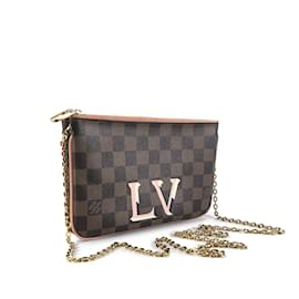 Louis Vuitton-Brown Louis Vuitton Damier Ebene Pochette lined Zip Crossbody Bag-Brown