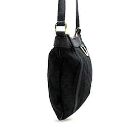 Gucci-Sac à bandoulière noir en toile Gucci GG Abbey avec anneau en D-Noir