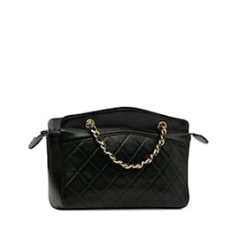 Chanel-Black Chanel Quilted Lambskin Chain Shoulder Bag-Black