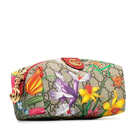 Gucci-Estuche para cosméticos Gucci GG Supreme Flora Ophidia marrón-Castaño