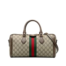 Gucci-Taupe Gucci GG Supreme Ophidia Web Satchel-Other