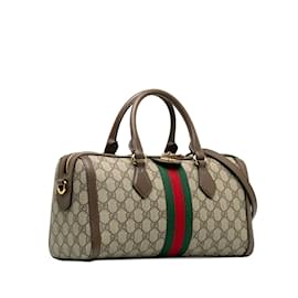 Gucci-Taupe Gucci GG Supreme Ophidia Web Satchel-Other