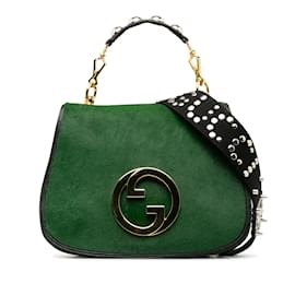 Gucci-Green Gucci Medium Pony Hair Blondie Flap Bag Satchel-Green