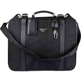 Prada-Prada Saffiano Leather Triangle Business Suitcase-Black