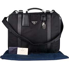 Prada-Prada Saffiano Leather Triangle Business Suitcase-Black