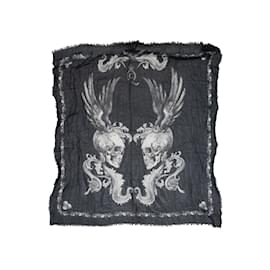 Alexander Mcqueen-Vintage Black & White Alexander McQueen Skull Print Scarf-Black