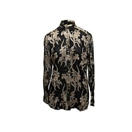 Moschino-Black & Gold Moschino Couture Silk Button-Up Top Size IT 42-Black