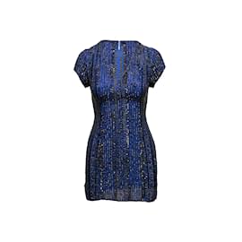 Autre Marque-Blaues und schwarzes London Luxe Minikleid aus perlenbesetzter Seide, Größe US XS-Blau