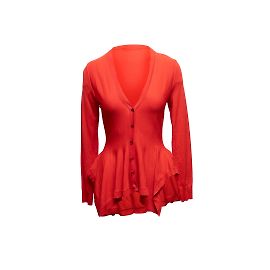 Roter Alexander McQueen Woll-Cardigan mit Schößchen, Größe US M Rot