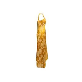 Autre Marque-Vintage Yellow Branell Floral Jacquard Gown Size US M/l-Yellow