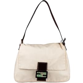 Fendi-Fendi Cotton Marmor Buckle Mamma Shoulder Bag-White