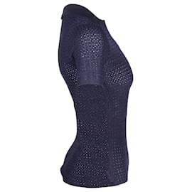 Autre Marque-Dion Lee Basket-Weave Polo Shirt in Navy Blue Viscose-Blue,Navy blue