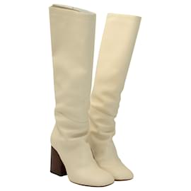 Marni-Marni Block Heel Under Knee Boots in Cream Leather-White,Cream