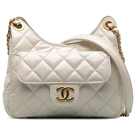 Chanel-Chanel White Small CC Crumpled calf leather Wavy Hobo-White