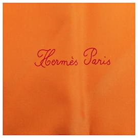 Hermès-Hermes Orange Fleurs De Fuchsia Silk Foulard-Orange