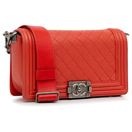 Chanel-Bolsa Chanel Red Medium Lambskin Boy Galuchat com aba e alça-Vermelho