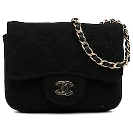 Chanel-Riñonera con cadena y solapa de jersey CC negra de Chanel-Negro