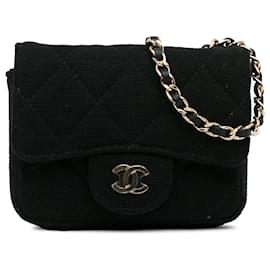 Chanel-Bolsa com cinto Chanel Black CC Jersey com aba e corrente-Preto