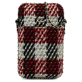 Chanel-Porta cellulare Chanel con catena in tweed rosso-Altro