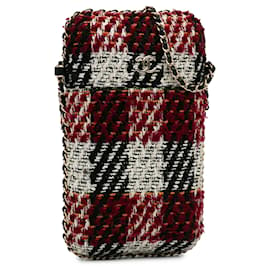 Chanel-Porta cellulare Chanel con catena in tweed rosso-Altro