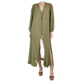 Manebi-Manebi Green puff sleeves silk-blend slit dress - size S-Green