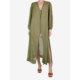 Manebi-Manebi Robe fendue en soie mélangée verte à manches bouffantes - taille S-Vert