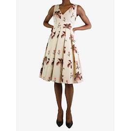 Prada-Vestido midi de seda plisado con estampado floral color crema - talla UK 6-Crudo