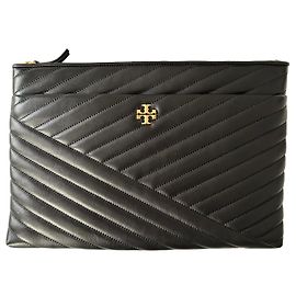 Tory Burch Black leather Kira large pouch Black