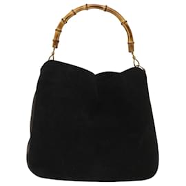 Gucci-GUCCI Bamboo Shoulder Bag Suede Black 001 2058 1577 0 Auth ac2612-Black