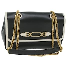 Bally-BALLY Chain Shoulder Bag Leather Black White Auth yk10275-Black,White