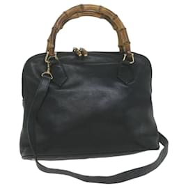 Gucci-GUCCI Sac à main en bambou Cuir 2façon noir 000 1448 Ep d'authentification3166-Noir