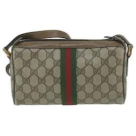 Gucci-GUCCI GG Supreme Web Sherry Line Shoulder Bag PVC Beige 89 02 018 Auth ep3109-Beige
