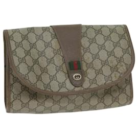 Gucci-GUCCI GG Supreme Web Sherry Line Clutch Bag PVC Beige 89 01 030 auth 65174-Beige
