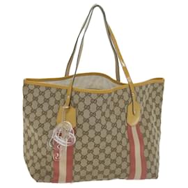 Gucci-GUCCI GG Canvas Sherry Line Tote Bag Beige Rouge 211970 auth 65171-Rouge,Beige