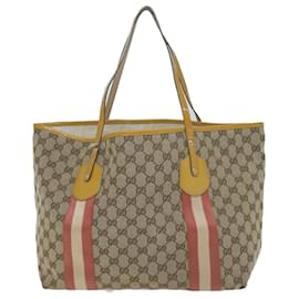 Gucci-GUCCI GG Canvas Sherry Line Tote Bag Beige Red 211970 auth 65171-Red,Beige