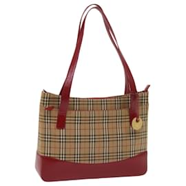 Burberry-BURBERRY Nova Check Tote Bag Canvas Leather Beige Auth 65063-Beige
