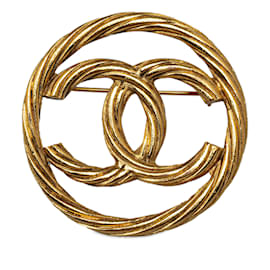 Chanel-Broche Chanel CC dorée-Doré