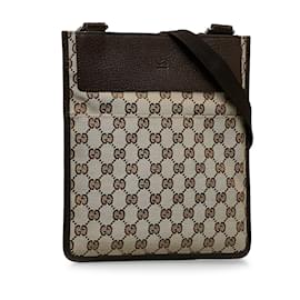 Gucci-Sac à bandoulière plat en toile Gucci GG marron-Marron