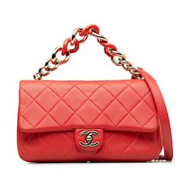 Chanel-Bolso satchel pequeño con solapa y cadena elegante de piel de cordero Chanel rojo-Roja