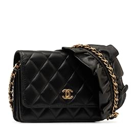 Chanel-Bolso bandolera Chanel Romance de piel de cordero con cadena y cartera negra-Negro