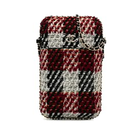 Chanel-Bolso bandolera con soporte para teléfono y cadena de tweed Chanel rojo-Roja